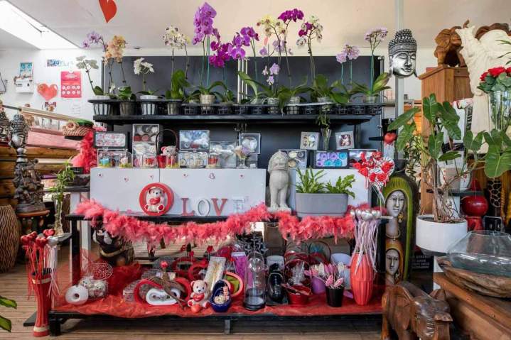 Étalage d'orchidées et d'articles de décoration Saint-Pierre